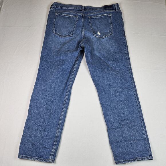 Abercrombie & Fitch 90s Straight Low Rise Jean Blue Distressed Denim Women 34x29 - Picture 3 of 16